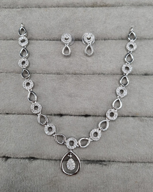 Minimalist Pavé Drop American Diamond Necklace Set
