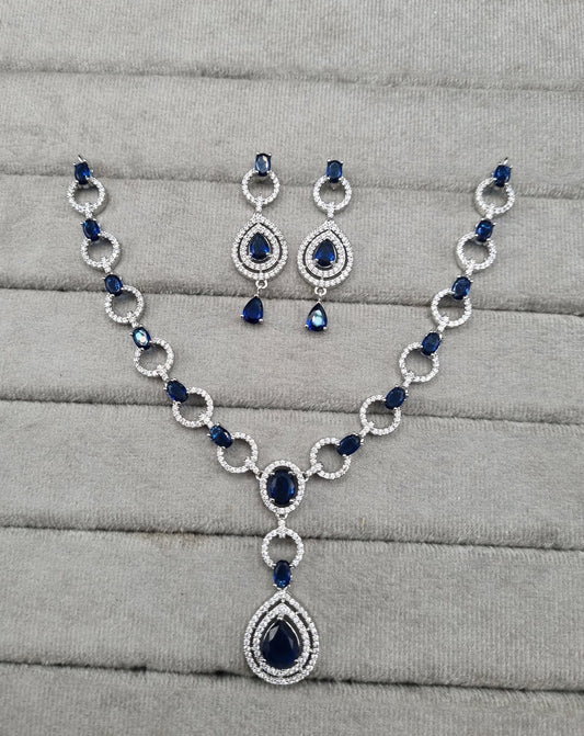 American Diamond Halo Drop Necklace and Earrings Set