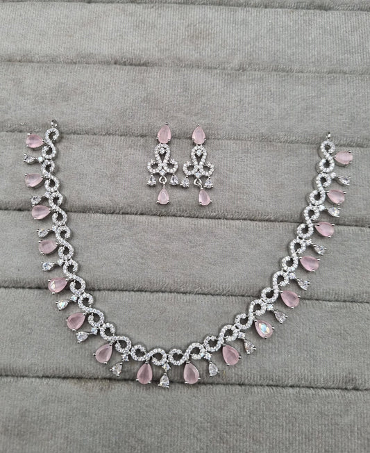Rhodium Finish CZ Pear Drop Necklace & Earrings Set