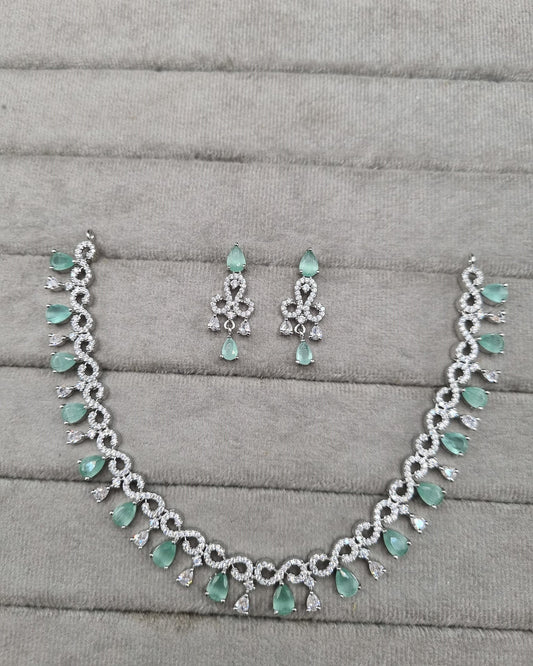 Rhodium Finish CZ Pear Drop Necklace & Earrings Set