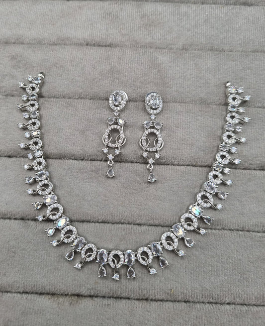 Teardrop Fringe American Diamond Choker Set with Dangling Earrings