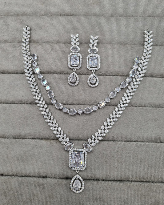 Layered American Diamond Necklace & Earring Set