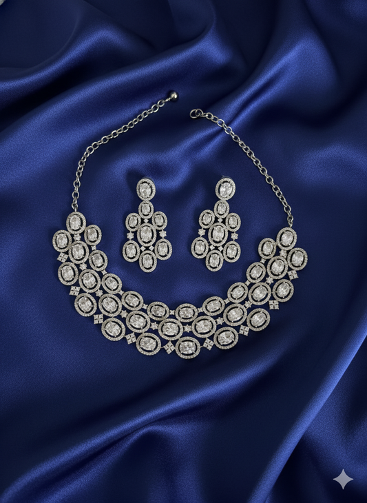 Marquise & Oval Cut Bridal Cluster Jewelry Parure