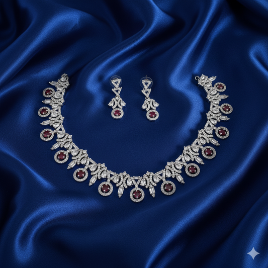 Opulent American Diamond and Deep Pink Stone Set