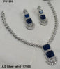 Royal Blue Square Drop American Diamond Necklace Set