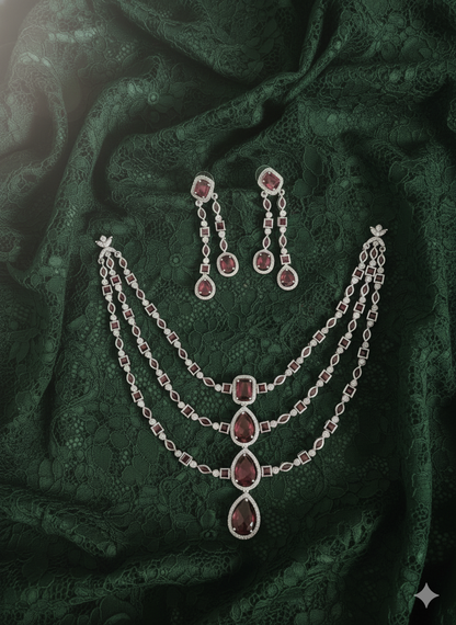 American Diamond Jewellery Set With Necklace & Matching Earrings For Woman