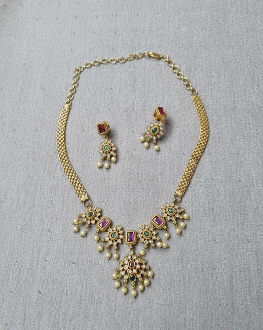 American Diamond Gold Plated Jewellery With Drops Necklace & Earrings For Woman