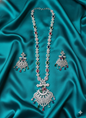 Purple Stone & Silver Plated Long American Diamond Pendant Necklace for Brides