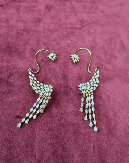 Radiant Marquise Crystal Ear Cuffs Gold Plated Statement Drop Earrings