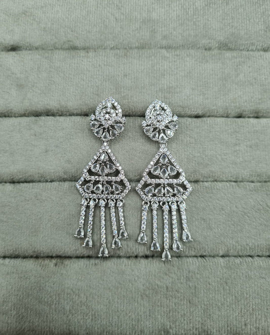 Rhodium-Plated Geometric AD Earrings