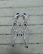Royal Blue Long Silver-Tone AD Earrings