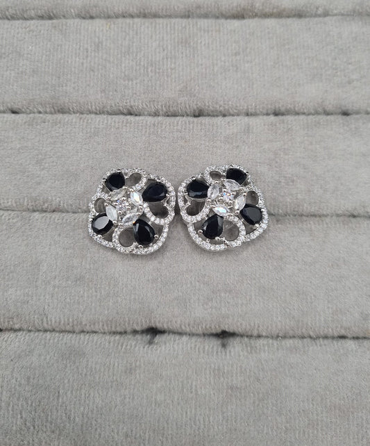 Floral American Diamond Statement Stud Earrings