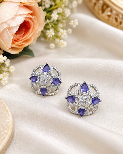 Teardrop Cluster American Diamond Stud Earrings