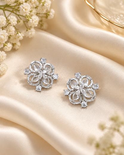 Radiant Floral Lace American Diamond Studs