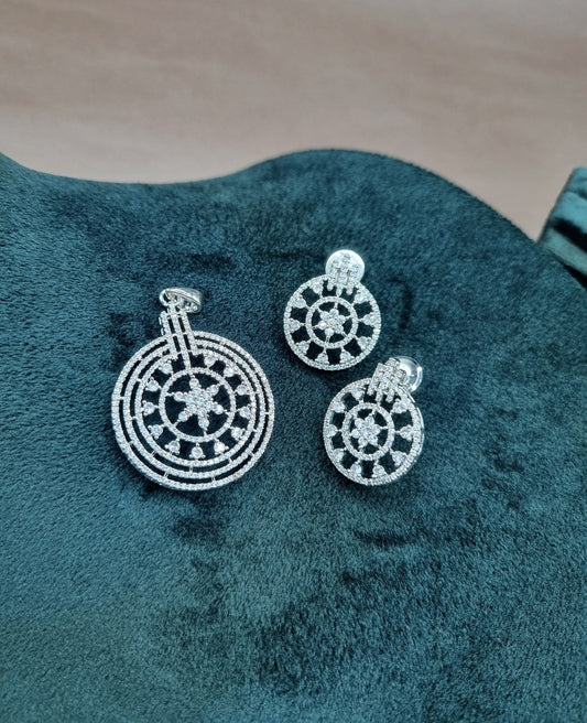 Silver Radiance American Diamond Circular Star Pendant Set