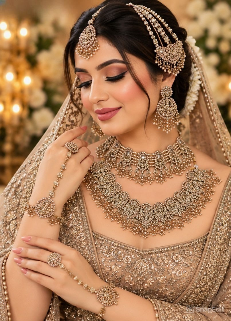 Complete Bridal Jewellery Set with Passa & Hathphool