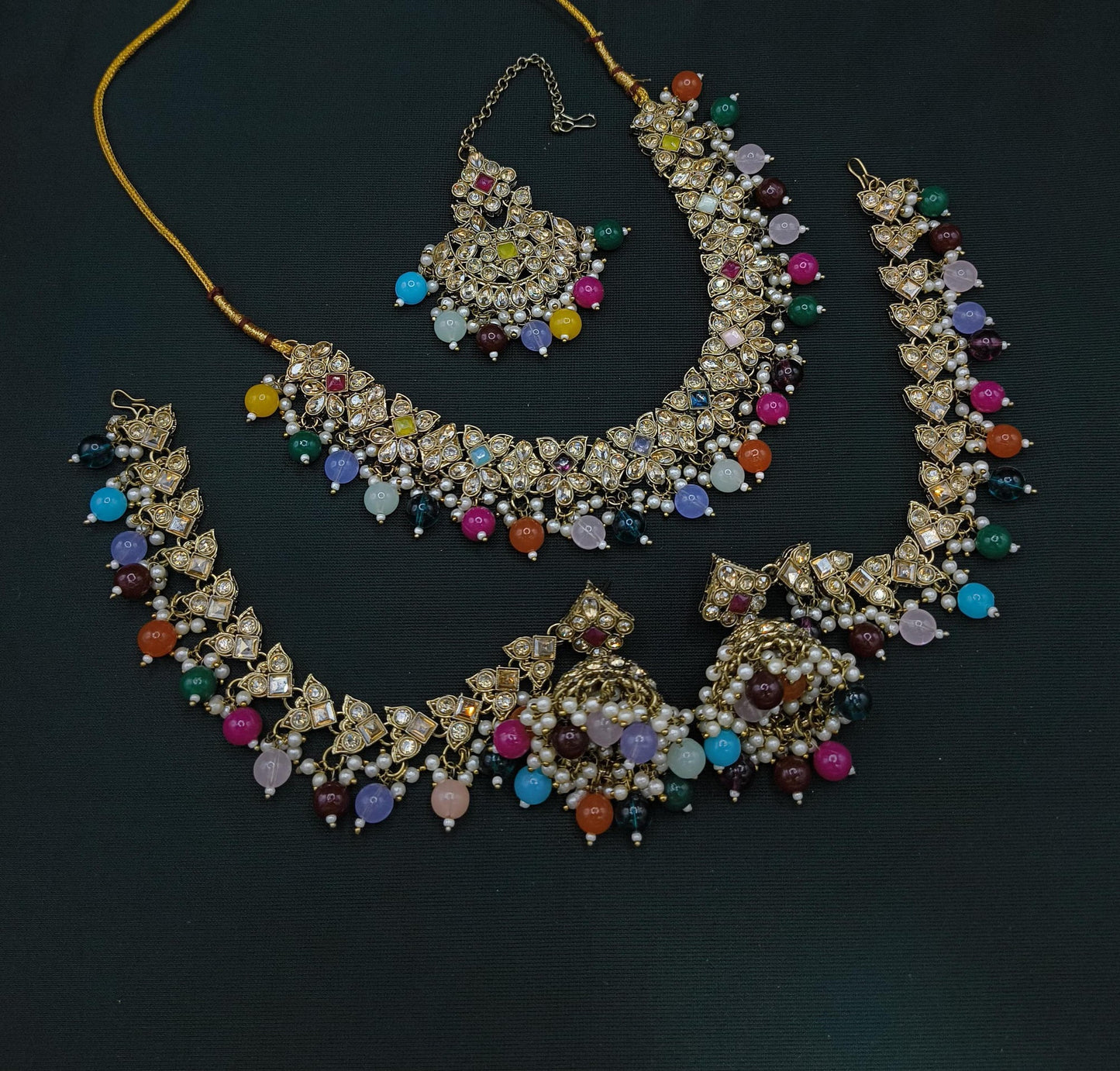 Royal Maroon & Gold Drop Choker Bridal Set.