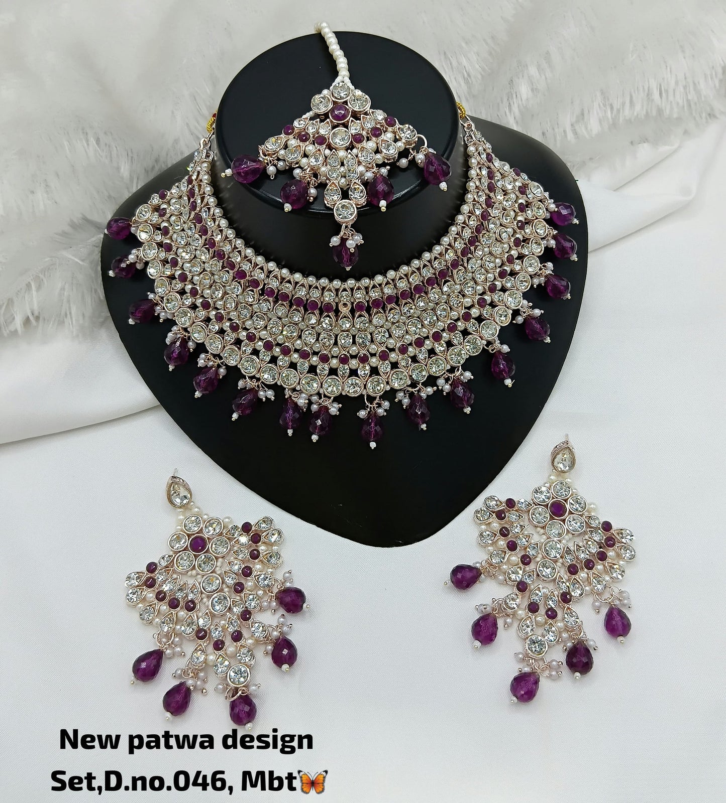 Mint Blue & Peach Pink Patwa Choker Jewellery Set