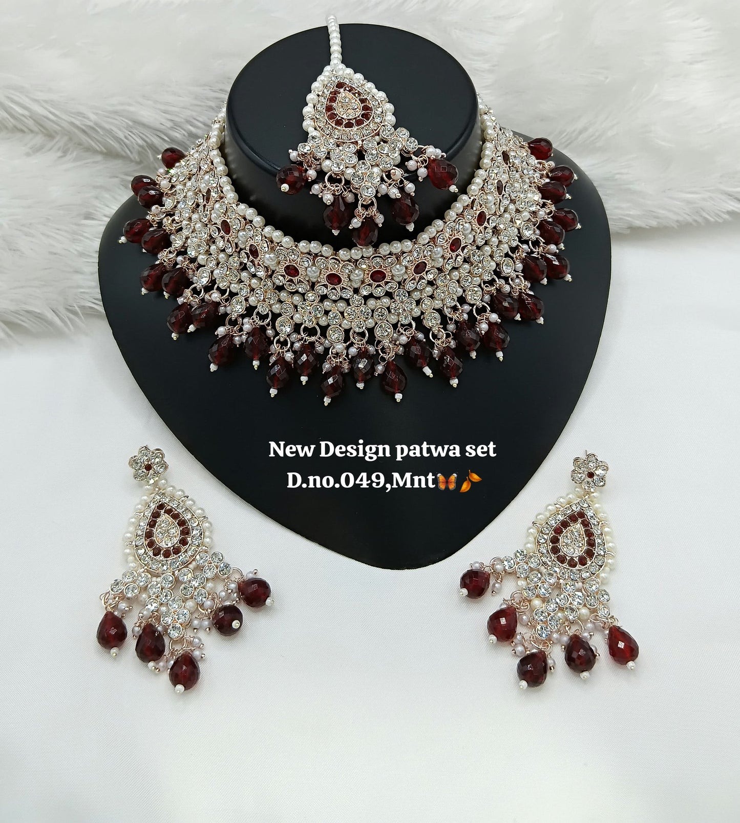 Deep Maroon Gold Patwa Choker Set with Maang Tikka