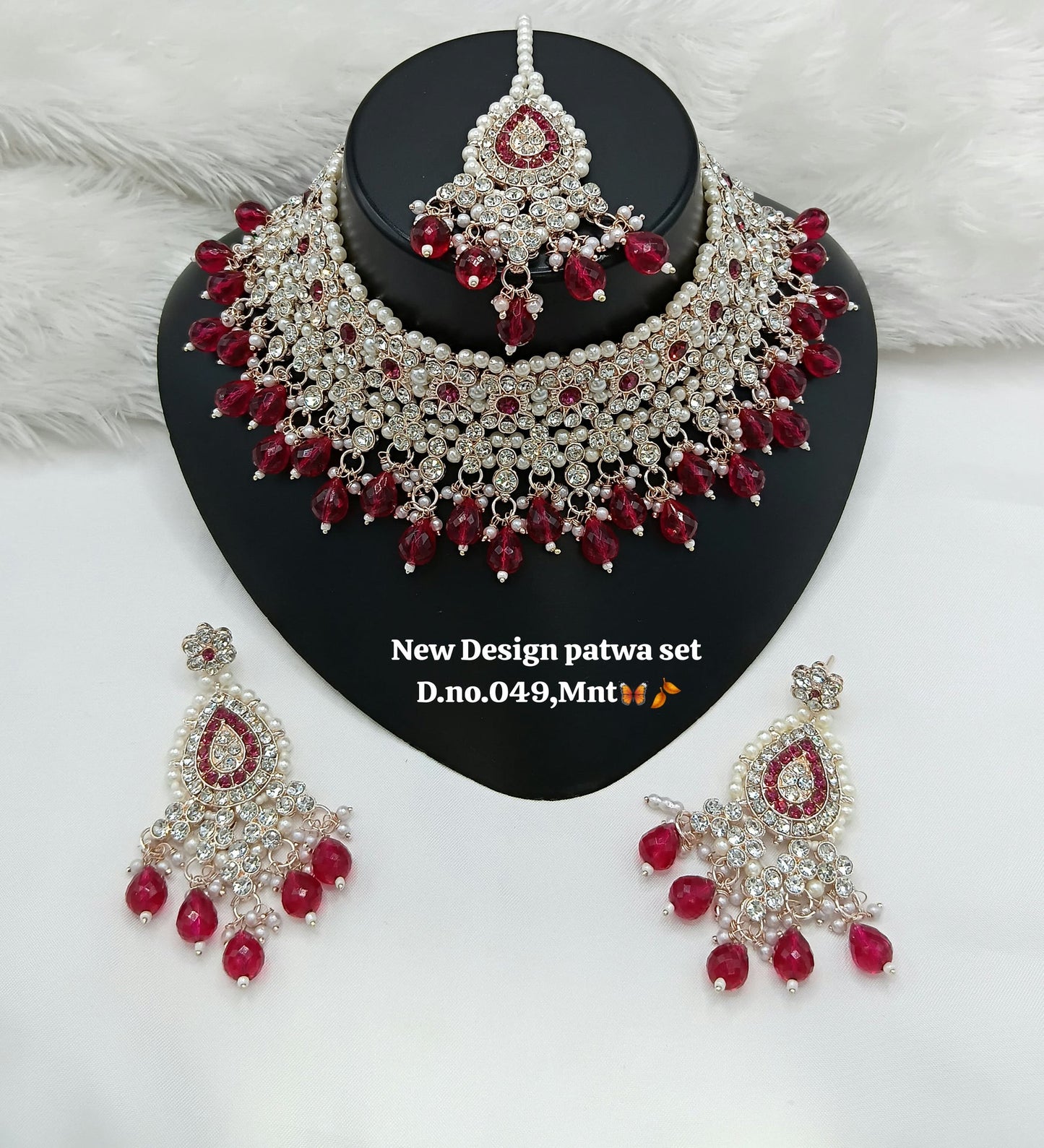 Deep Maroon Gold Patwa Choker Set with Maang Tikka