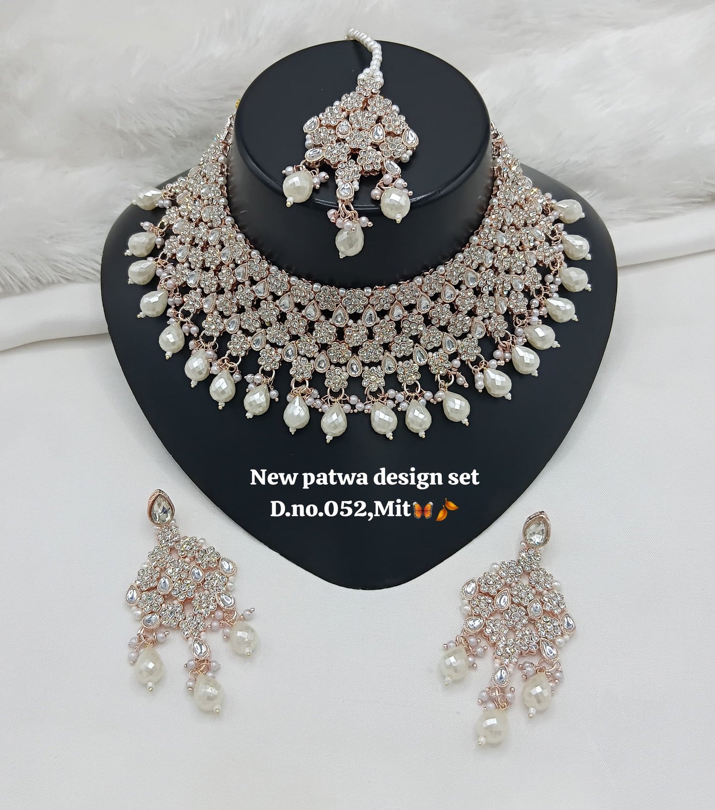 Pastel Pink Droplets Studded Rose Gold Choker Set