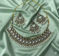Traditional Antique Gold Finish Choker Necklace Set with Pearl Drop Earrings and Mangtika