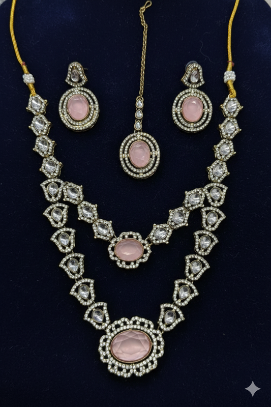 Double-Layered Baby Pink Accents Necklace Set