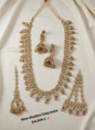 Wedding Collection Antique Gold Plated Long Necklace With Earrings & Tikka Set