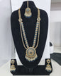Traditional Pastel Sea Green Long Necklace Set with Jhumkas