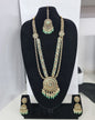 Traditional Pastel Sea Green Long Necklace Set with Jhumkas