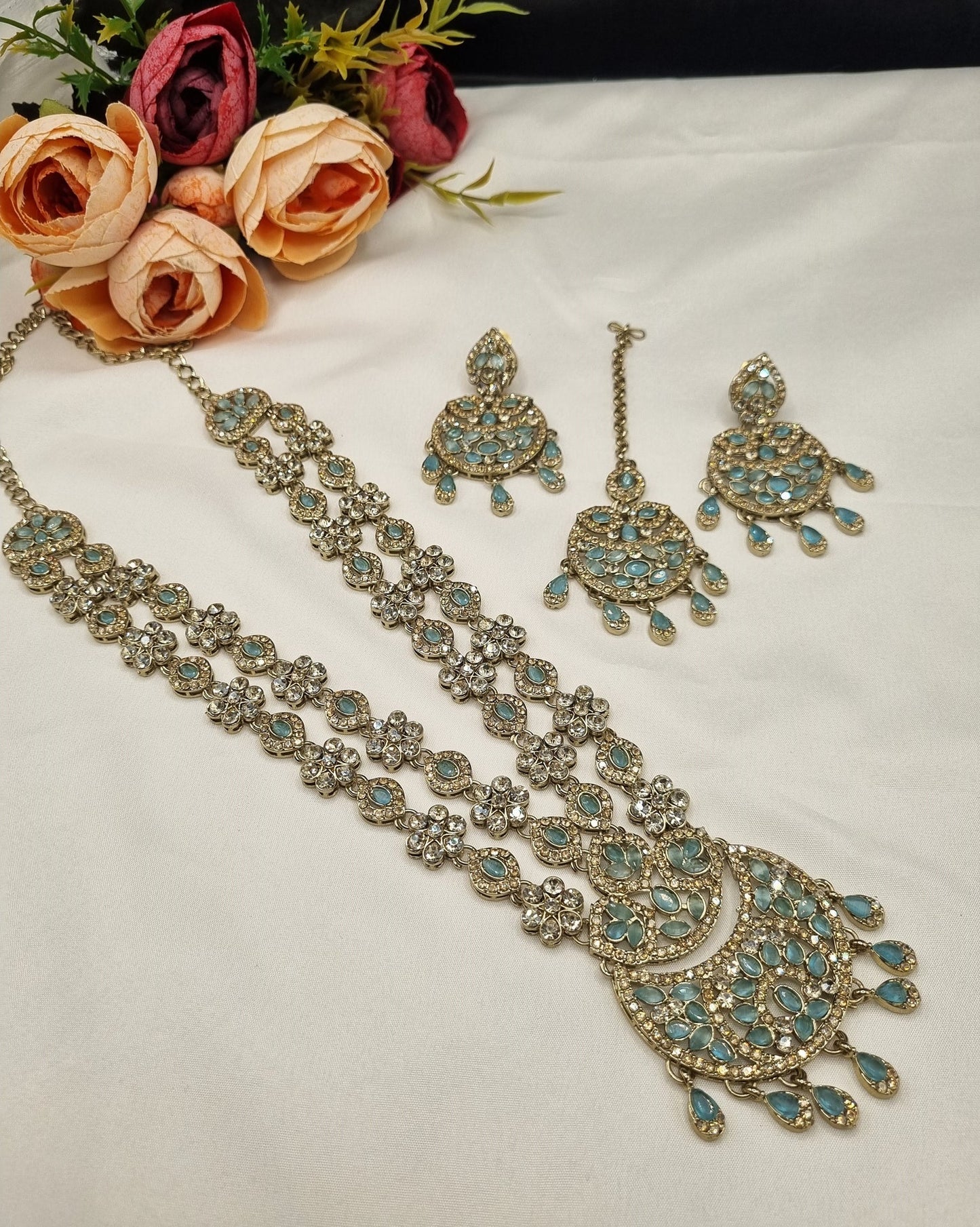 Imperial Floral Statement Jewelry Set with Earrings Mangtika