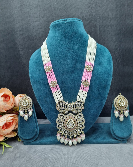 Multi-Strand Beaded Floral Pendant Long jewellery set