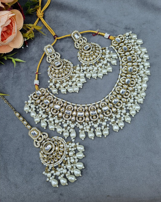 Indian Choker Necklace Set with Earrings & Maang Tikka