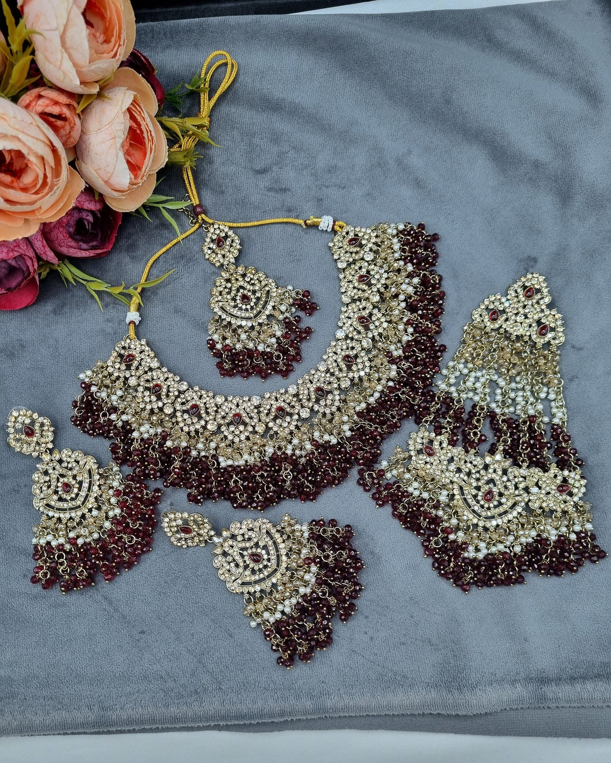 Choker Jewelry Set with Earrings, Maang Tikka & Passa