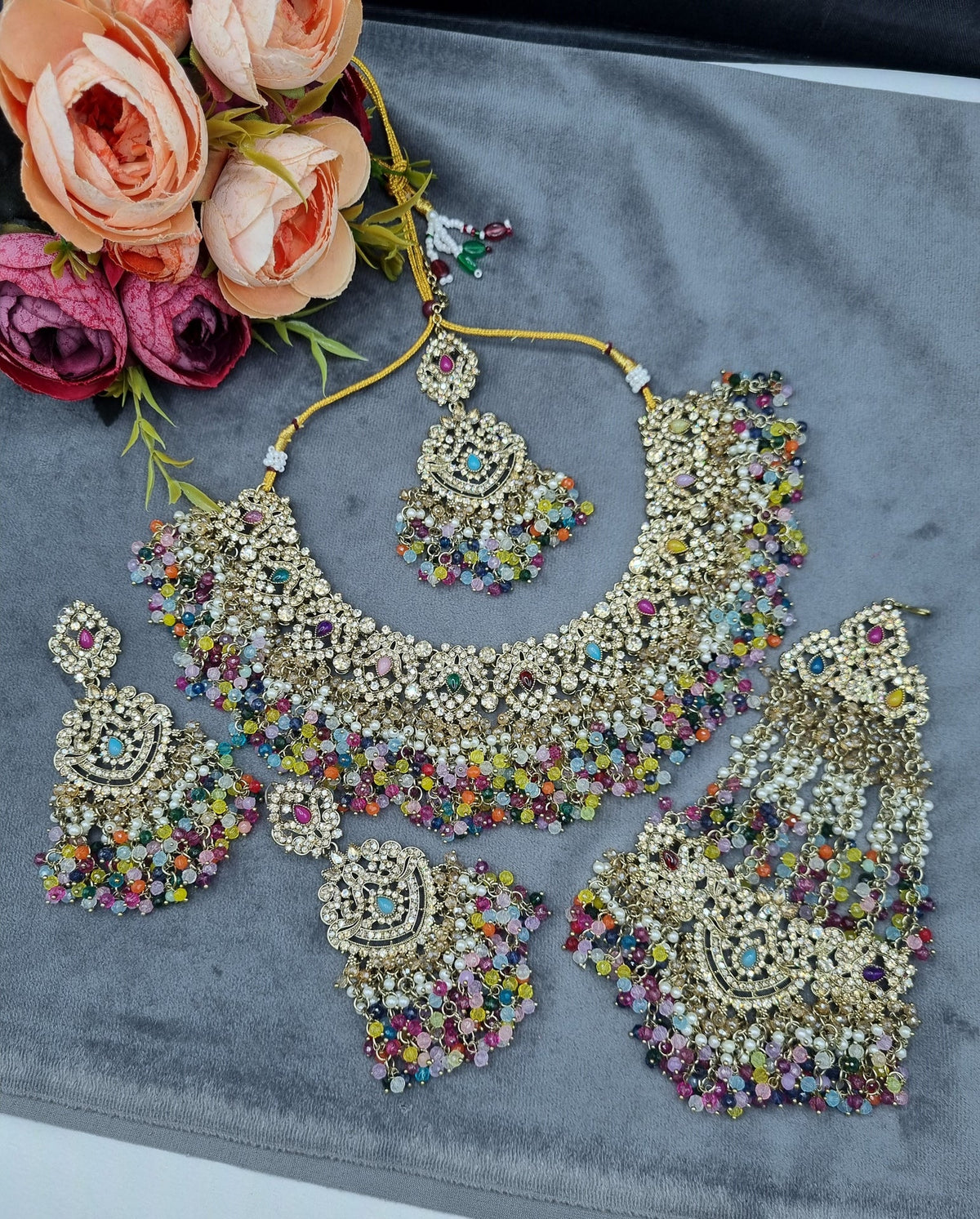 Choker Jewelry Set with Earrings, Maang Tikka & Passa