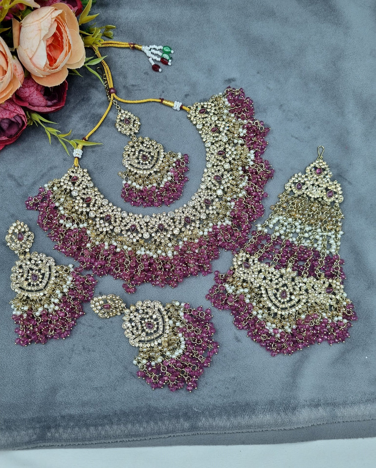 Choker Jewelry Set with Earrings, Maang Tikka & Passa