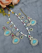 Elegant Teardrop Stone & Pearl Beaded Jewelry Set with Earrings & Maang Tikka
