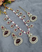 Elegant Teardrop Stone & Pearl Beaded Jewelry Set with Earrings & Maang Tikka