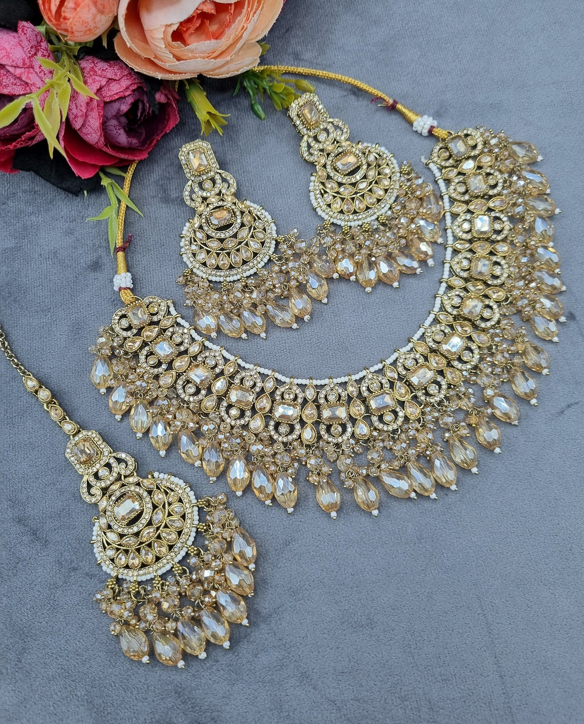 Crystal Jewelry Set with Earrings & Maang Tikka