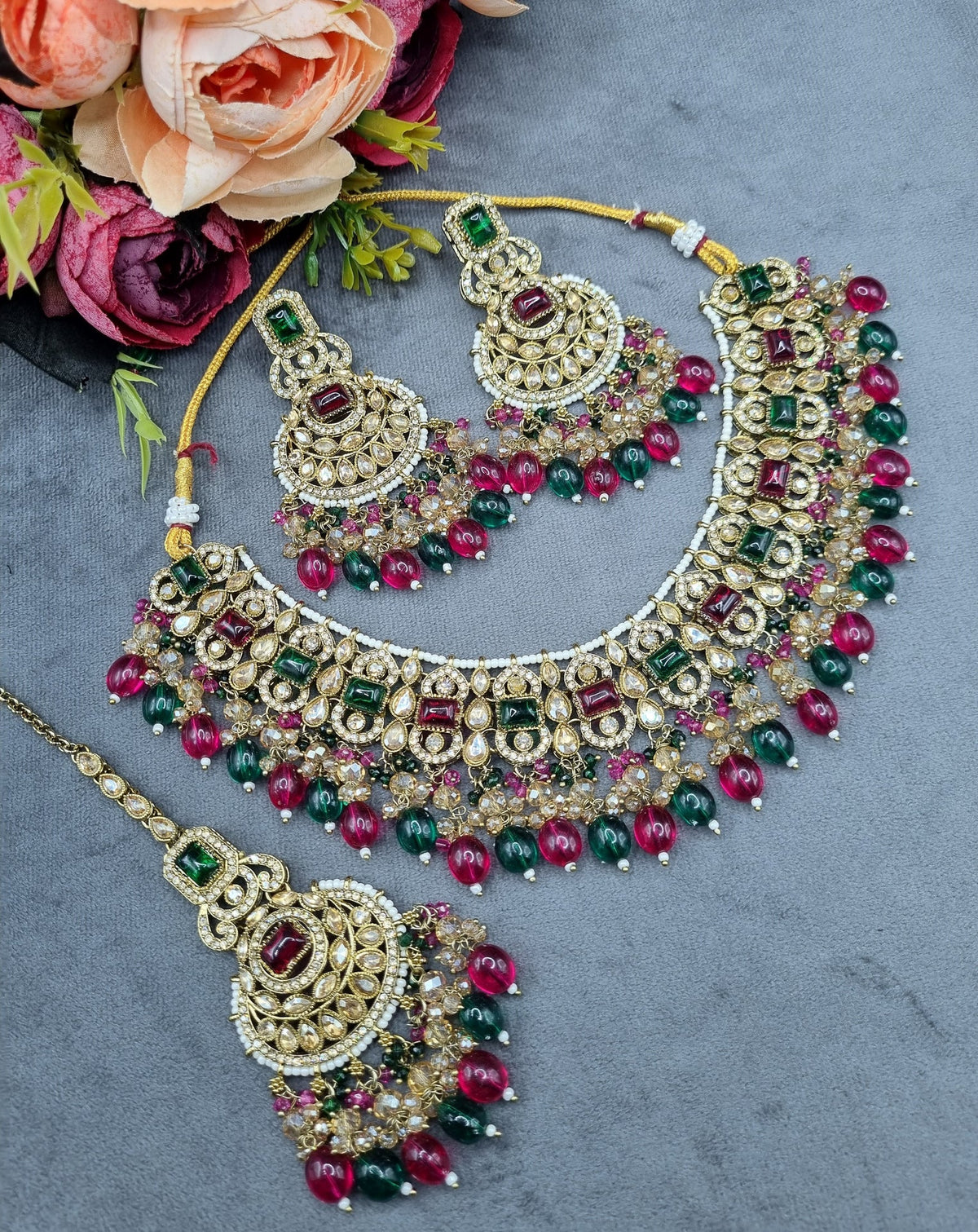 Crystal Jewelry Set with Earrings & Maang Tikka