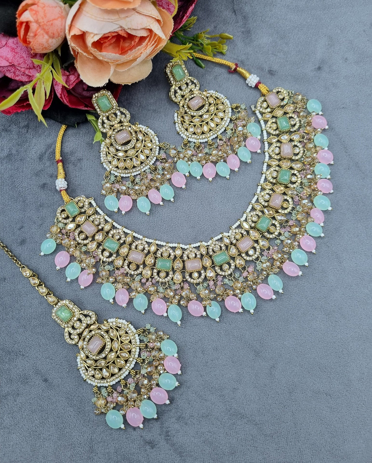 Crystal Jewelry Set with Earrings & Maang Tikka