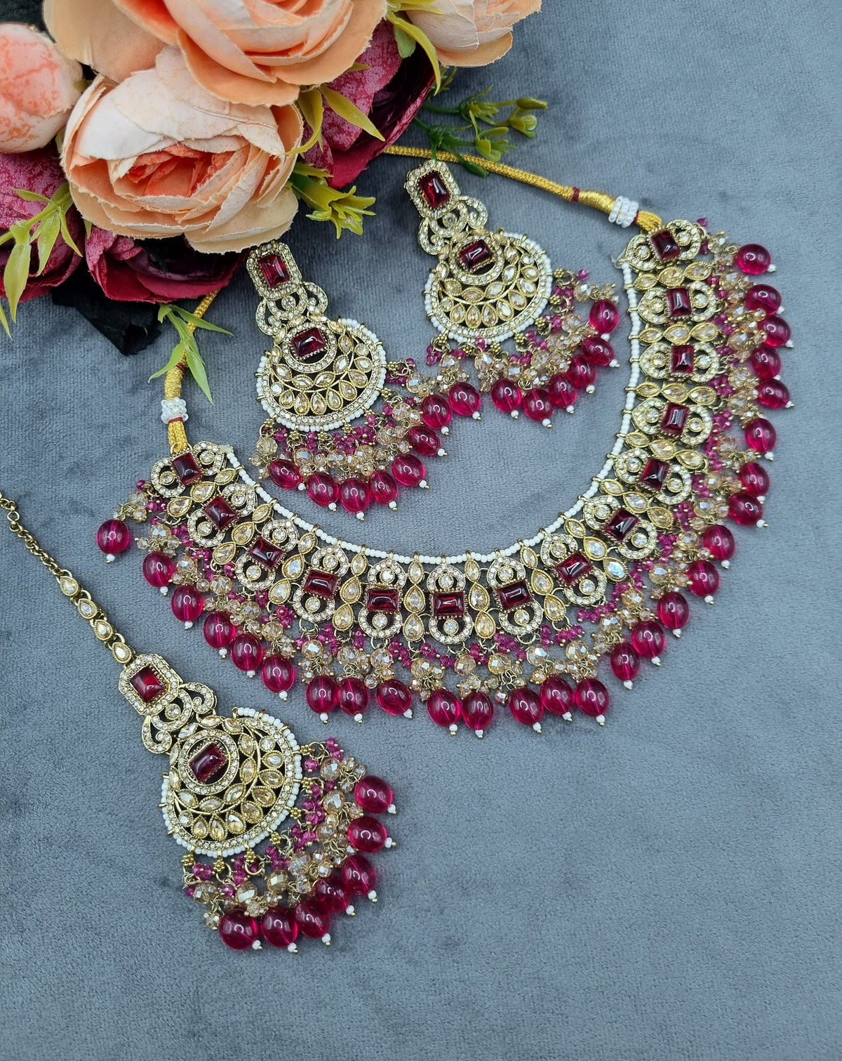 Crystal Jewelry Set with Earrings & Maang Tikka