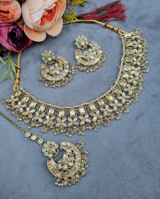 Antique Gold Necklace Set with Earrings & Maangtikka