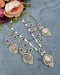 Antique Gold Teardrop Pendant Necklace Set with Earrings & Maangtikka