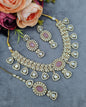 Antique Gold & Oval Accent Choker Necklace Set with Earrings & Maangtikka