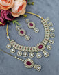 Antique Gold & Oval Accent Choker Necklace Set with Earrings & Maangtikka