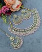 Antique Gold Finish Crystal Necklace Set with Earrings & Maang Tikka