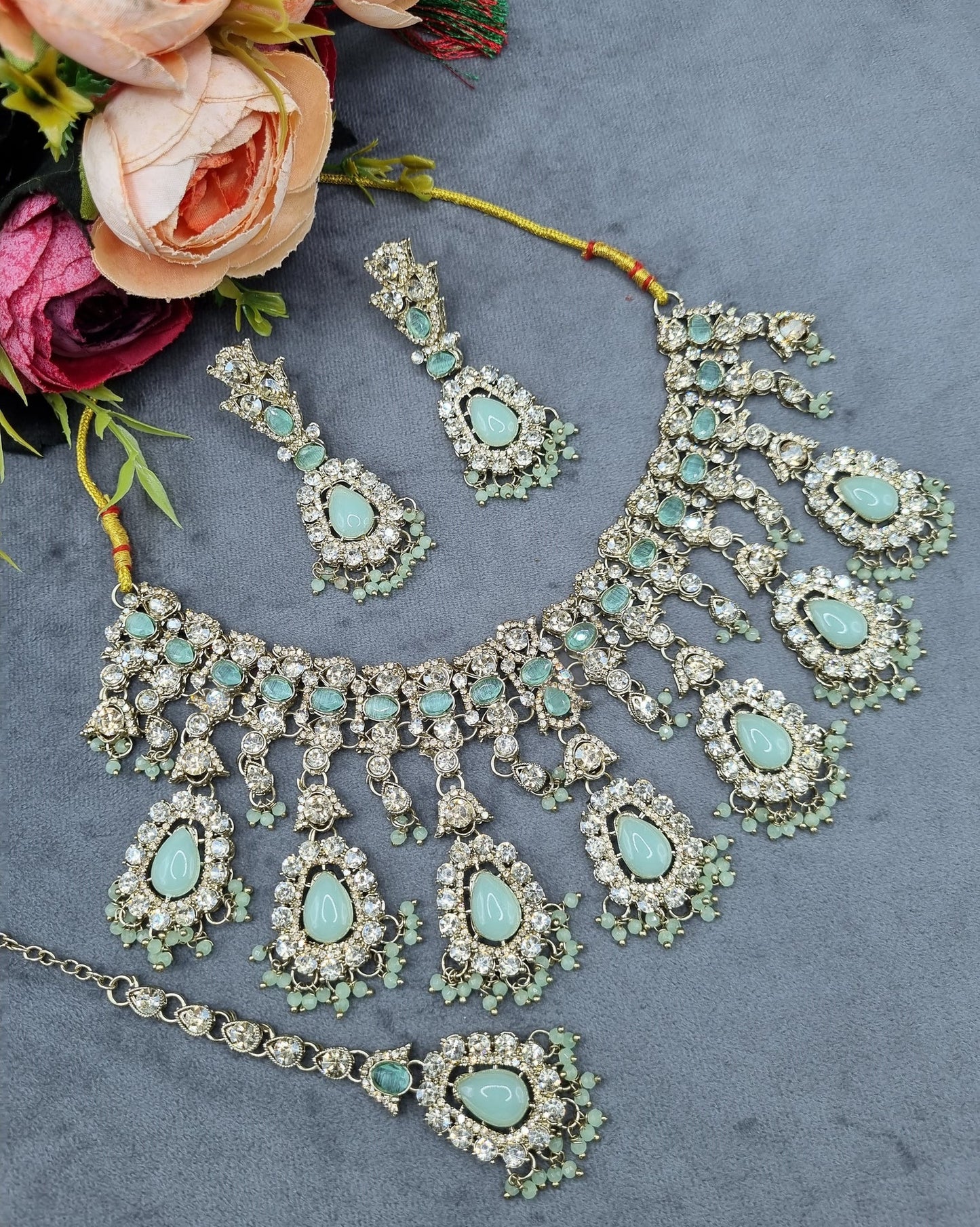 Antique Gold Crystal Teardrop Jewelry Set