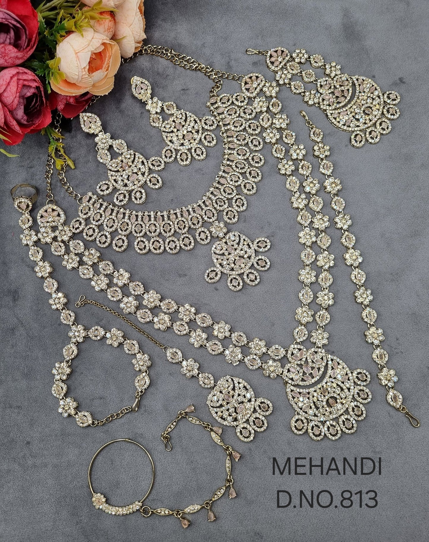 Antique Gold-Finish Complete Bridal Jewellery Set with Choker & Accessories