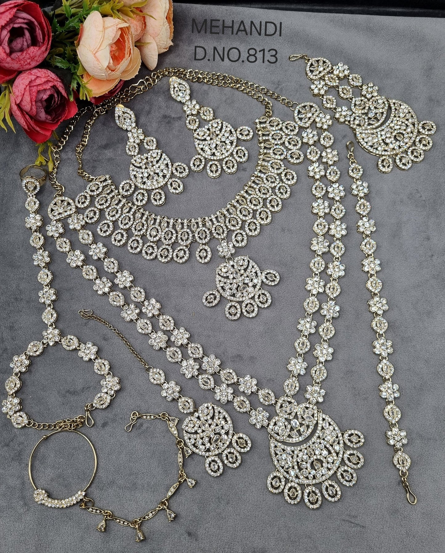 Antique Gold-Finish Complete Bridal Jewellery Set with Choker & Accessories